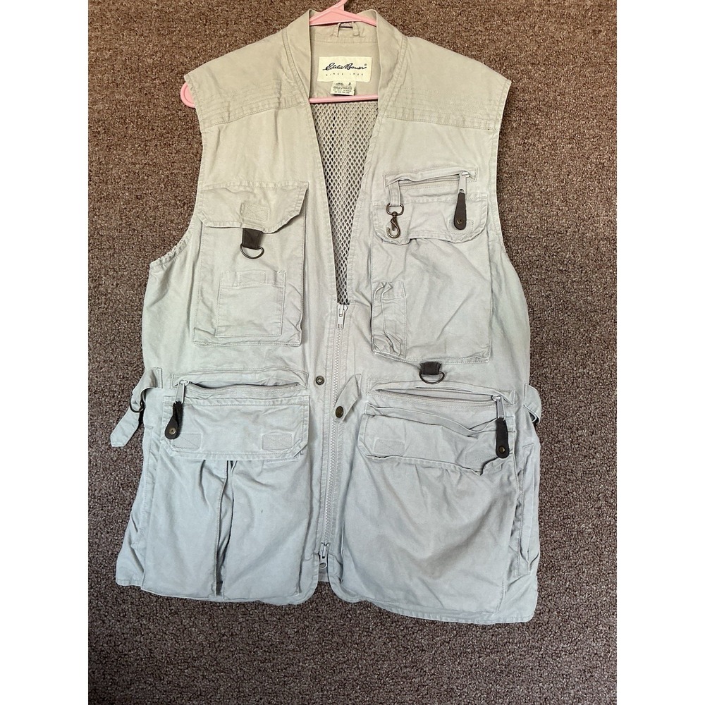 Eddie Bauer Vintage Mens S Beige Utility Vest Outdoor Fishing Photography Hiking